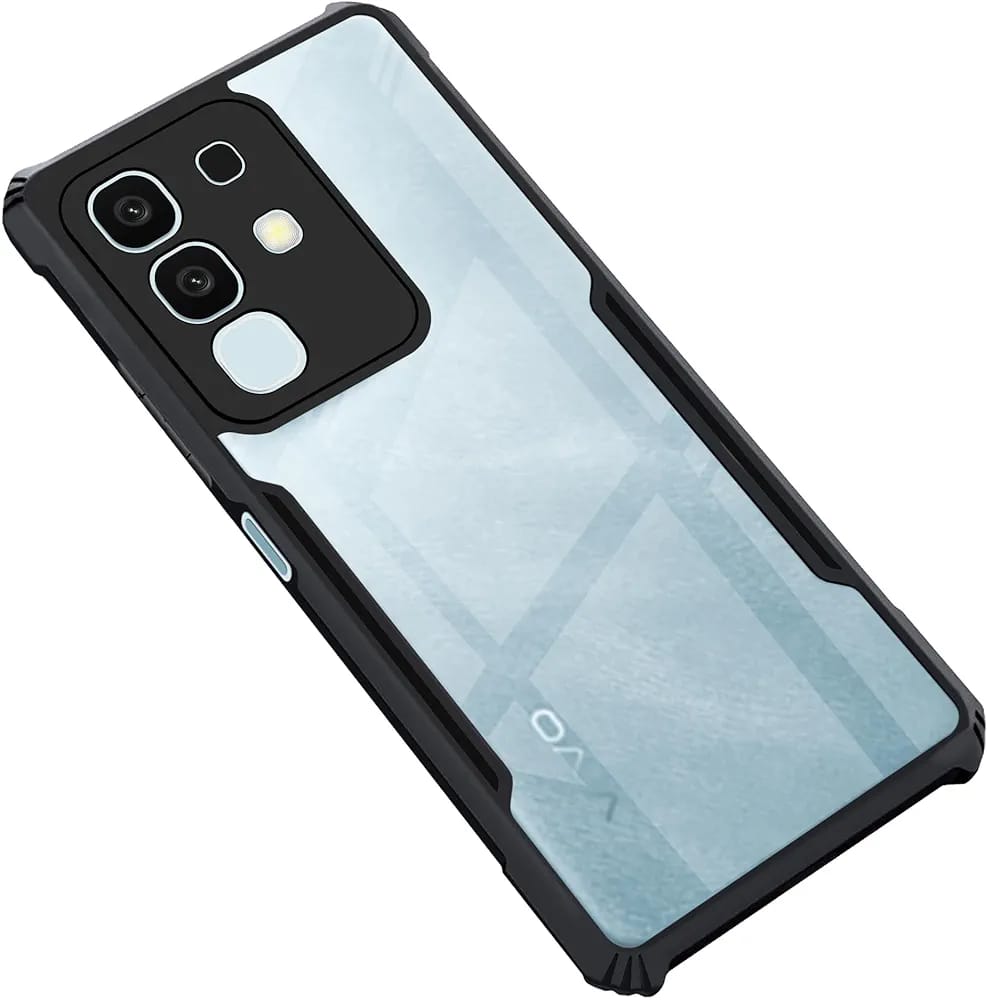 Vivo T4x (5G) / iQOO Z10x (5G) Back Case Cover | Camera Protection Shockproof Bumper-Edge | Acrylic Crystal Clear 360 Degree Protection TPU+PC | Transparent Eagle Back Case Cover (Black)