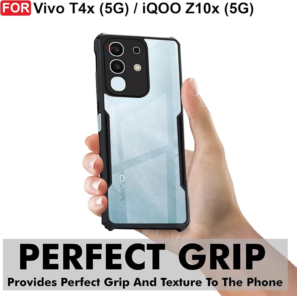 Vivo T4x (5G) / iQOO Z10x (5G) Back Case Cover | Camera Protection Shockproof Bumper-Edge | Acrylic Crystal Clear 360 Degree Protection TPU+PC | Transparent Eagle Back Case Cover (Black) Image 2