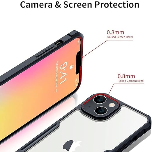 Clear Transparent Back with Black Border, Premium TPU Bumper Back Cover for iPhone 14 Pro Image 2