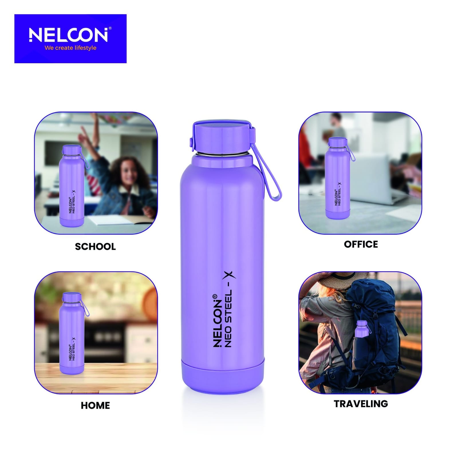 Nelcon Neo Steel-X 900 ml Insulated Water Bottle – Double Wall Stainless Steel | Hot & Cold | Leak-Proof | Purple Image 3