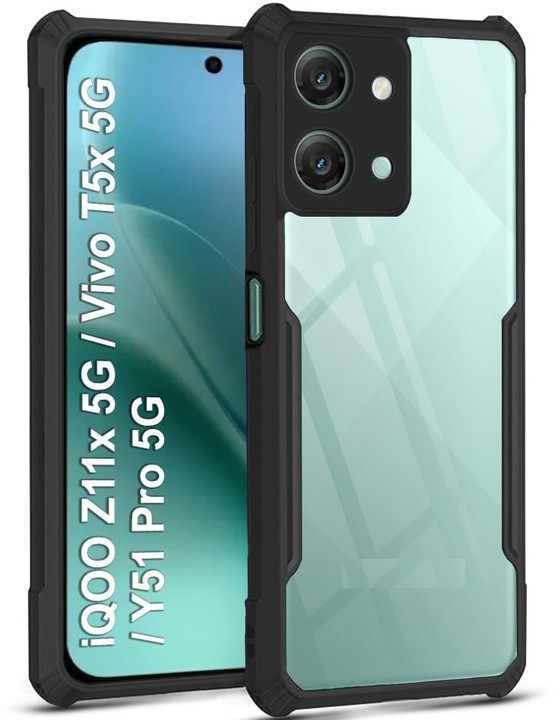 Back Cover for Vivo T5x 5G / Vivo Y51 Pro 5G / iQOO Z11x 5G – Black Dual Protection Case (Rubber + Plastic) - Buy Online at Indezaar