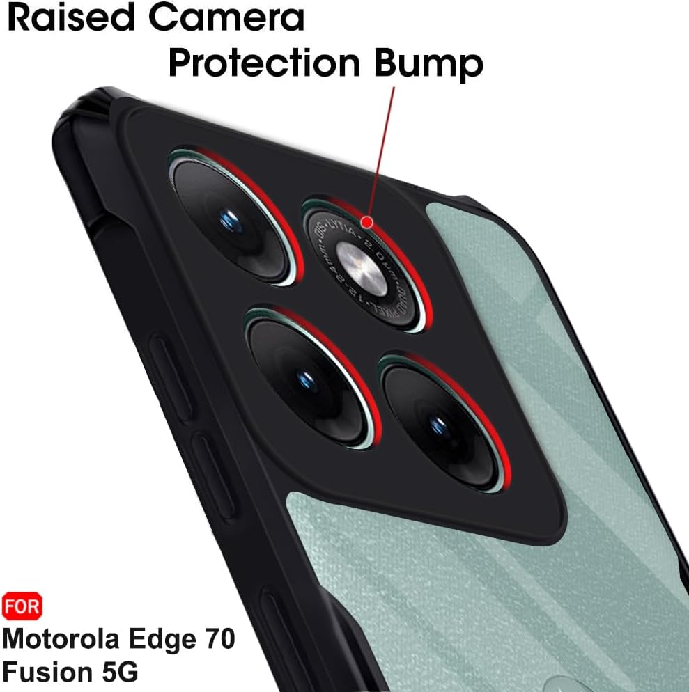 Back Cover for Motorola Moto Edge 70 Fusion 5G – Shockproof Transparent Case with Black Bumper (PC + TPU, 360° Protection) Image 5